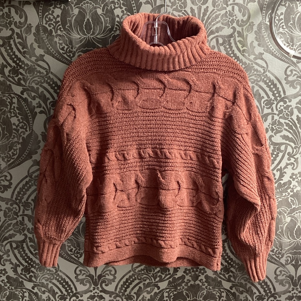 Olive & Oak Rust Cable Knit Turtleneck Sweater